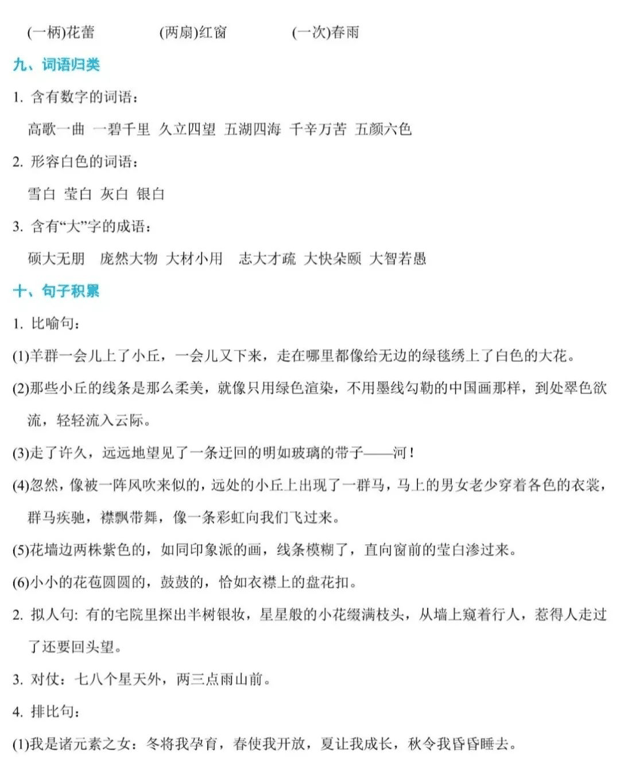 小学语文六年级上册1-4单元知识汇总